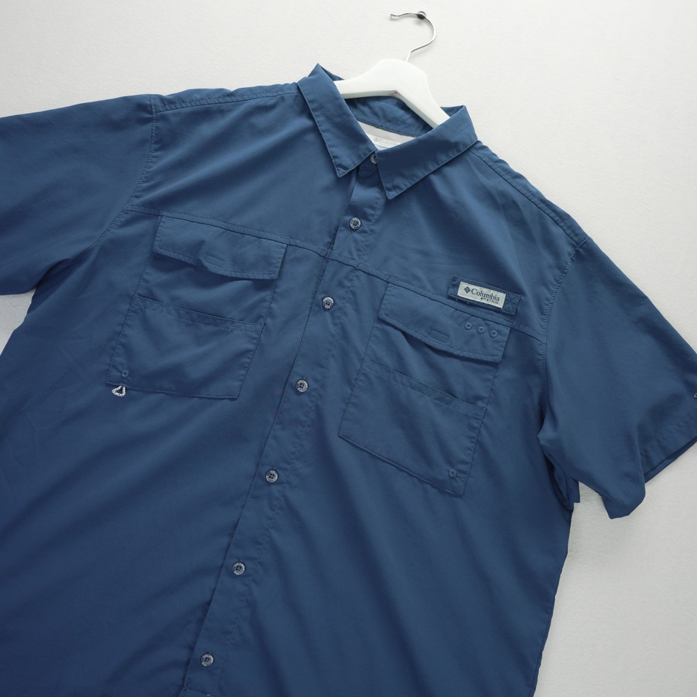 Columbia PFG Tamiami II Fishing‎ Shirt Mens XL Blue Short Sleeve UPF 40 FM0308